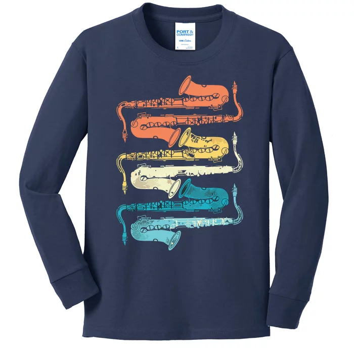 Retro Saxophone Kids Long Sleeve Shirt