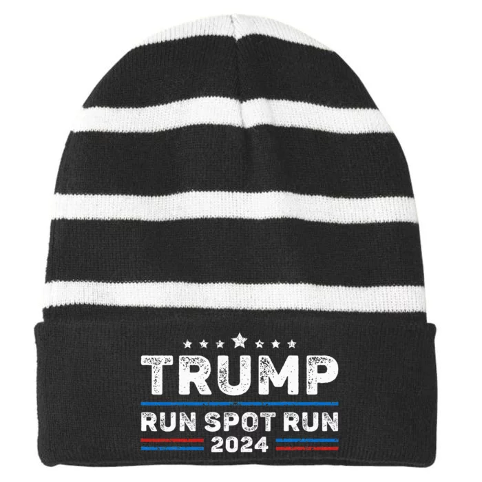 Run Spot Run! Funny Donald Trump Debate Quote 2024 Kamala Striped Beanie with Solid Band