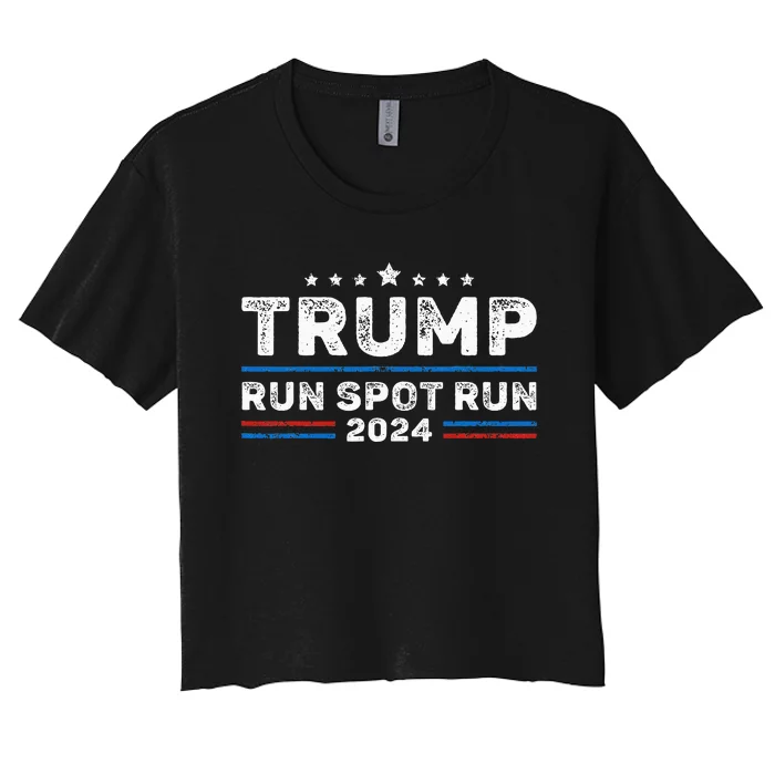 Run Spot Run! Funny Donald Trump Debate Quote 2024 Kamala Women's Crop Top Tee