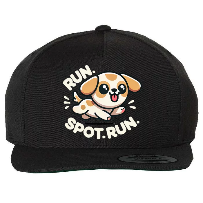 Run Spot Run Dog Humor Wool Snapback Cap