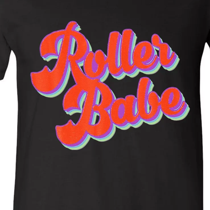 Roller Skate Retro 70s Derby Skater Babe Roller Disco V-Neck T-Shirt