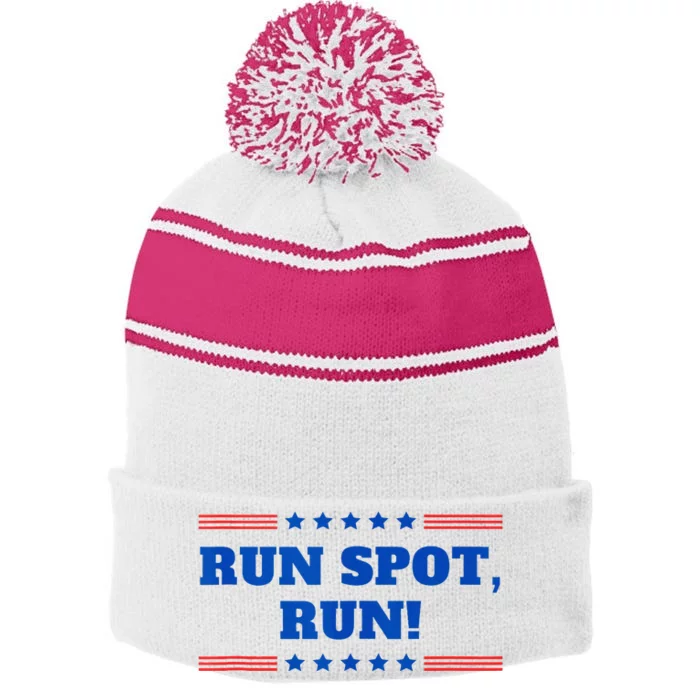 Run Spot Run! Funny Donald Trump Debate Quote 2024 Stripe Pom Pom Beanie