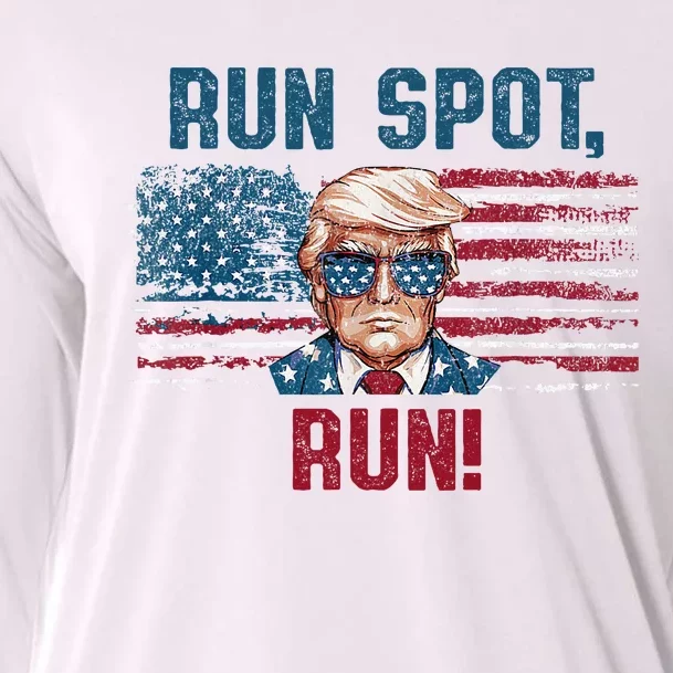 Run Spot Run Funny Donald Trump Debate Quote 2024 Kamala Cooling Performance Long Sleeve Crew