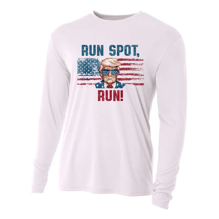 Run Spot Run Funny Donald Trump Debate Quote 2024 Kamala Cooling Performance Long Sleeve Crew