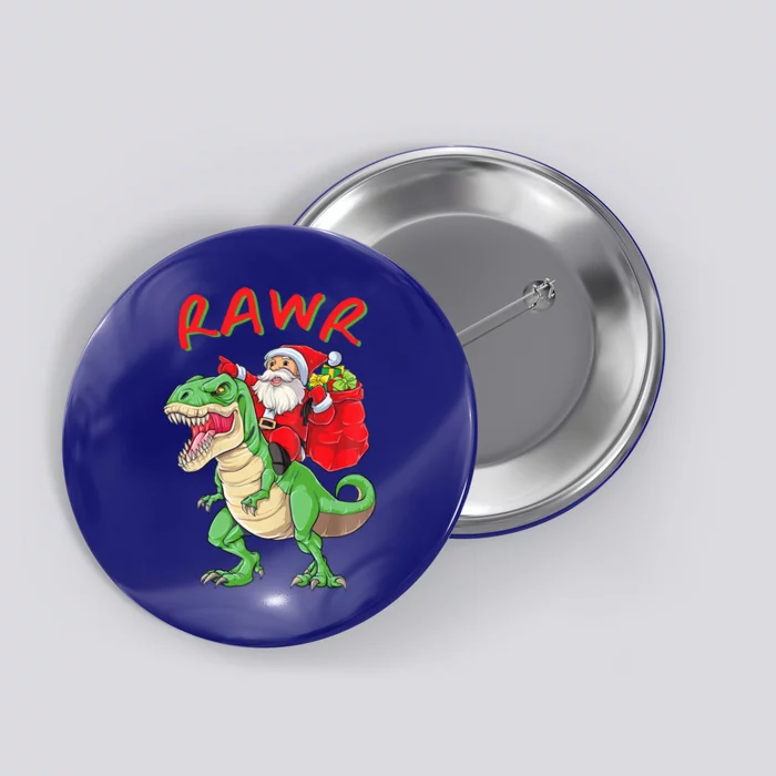 Rawr Santa Riding A Green Dinosoar Delivering Presents Meaningful Gift Button