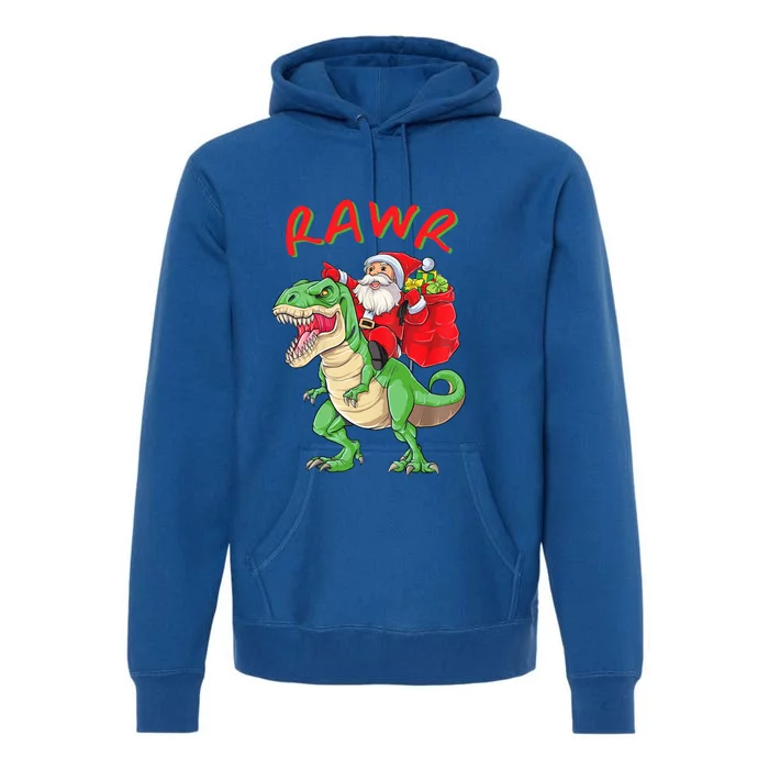 Rawr Santa Riding A Green Dinosoar Delivering Presents Meaningful Gift Premium Hoodie