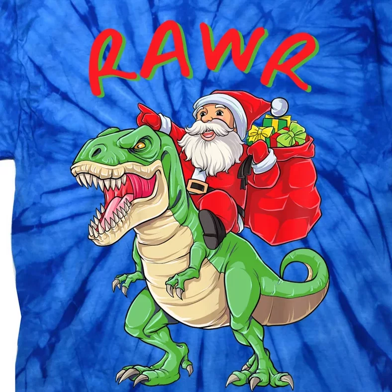 Rawr Santa Riding A Green Dinosoar Delivering Presents Meaningful Gift Tie-Dye T-Shirt