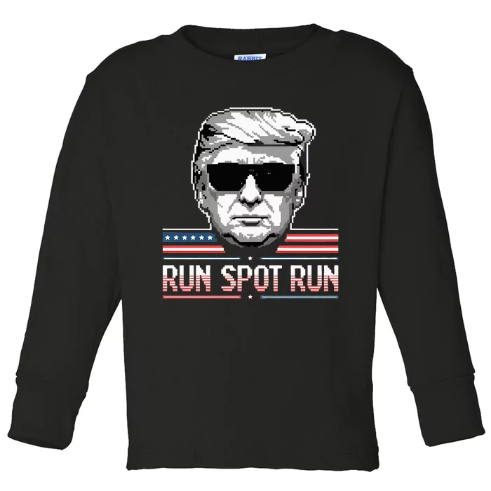 Run Spot Run Funny Quote Debate Trump Kamala Election 2024 Toddler Long Sleeve Shirt