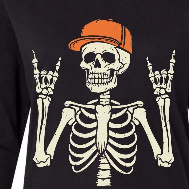 Rocker Skeleton Rock On Hand Halloween Skeleton Womens Cotton Relaxed Long Sleeve T-Shirt