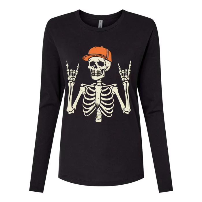 Rocker Skeleton Rock On Hand Halloween Skeleton Womens Cotton Relaxed Long Sleeve T-Shirt