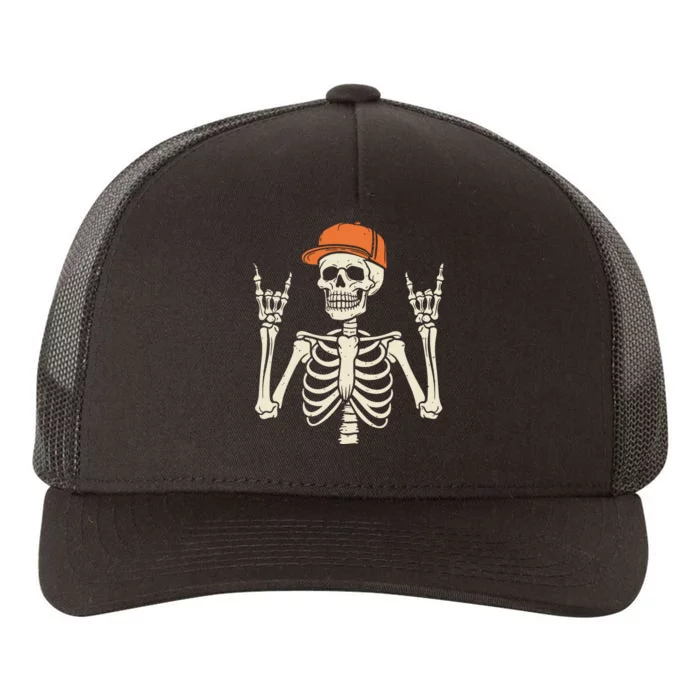 Rocker Skeleton Rock On Hand Halloween Skeleton Yupoong Adult 5-Panel Trucker Hat