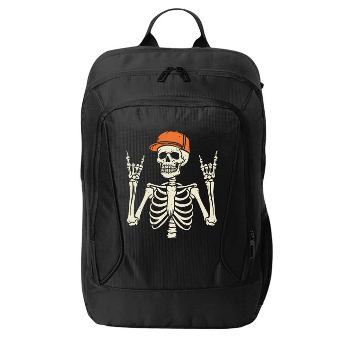 Rocker Skeleton Rock On Hand Halloween Skeleton City Backpack