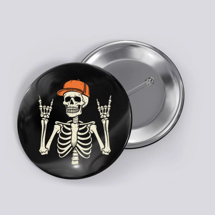 Rocker Skeleton Rock On Hand Halloween Skeleton Button