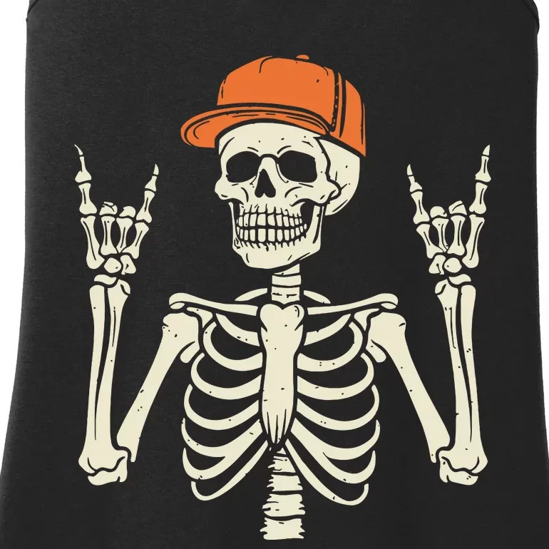 Rocker Skeleton Rock On Hand Halloween Skeleton Ladies Essential Tank