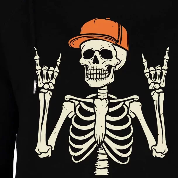 Rocker Skeleton Rock On Hand Halloween Skeleton Womens Funnel Neck Pullover Hood