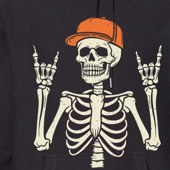 Rocker Skeleton Rock On Hand Halloween Skeleton Premium Hoodie