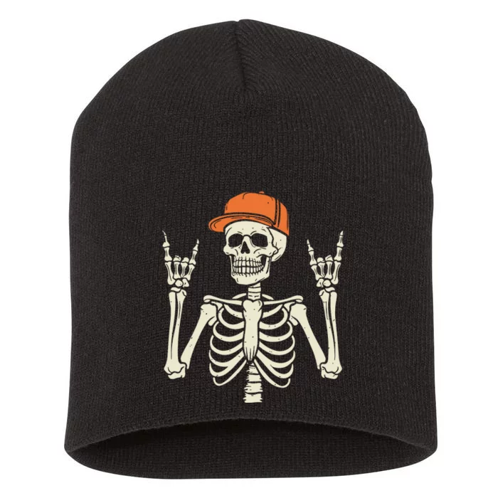 Rocker Skeleton Rock On Hand Halloween Skeleton Short Acrylic Beanie