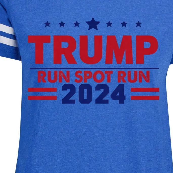 Run Spot Run Funny Donald Trump Debate Quote 2024 Kamala Enza Ladies Jersey Football T-Shirt