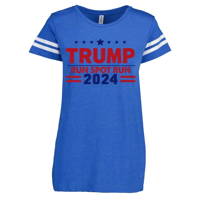 Run Spot Run Funny Donald Trump Debate Quote 2024 Kamala Enza Ladies Jersey Football T-Shirt