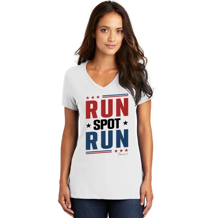 Run Spot Run Run Spot Run Trump 2024 Women's V-Neck T-Shirt