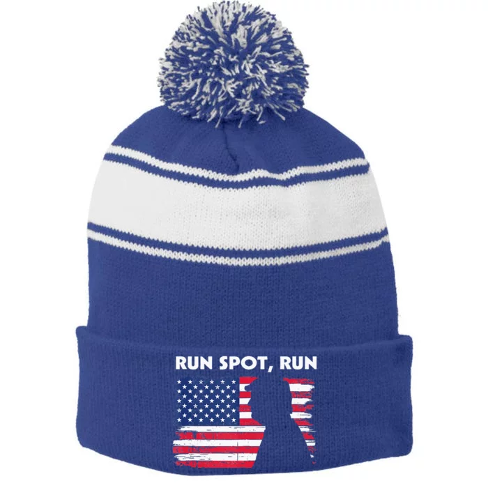 Run Spot Run Donald Trump Debate Quote 2024 Kamala Stripe Pom Pom Beanie