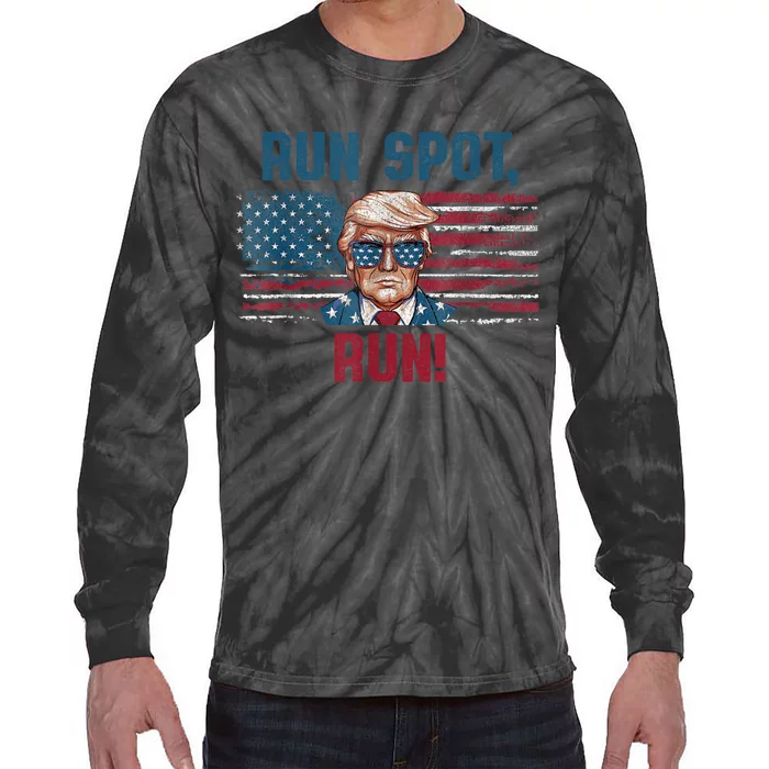 Run Spot Run Funny Donald Trump Debate Quote 2024 Kamala Tie-Dye Long Sleeve Shirt