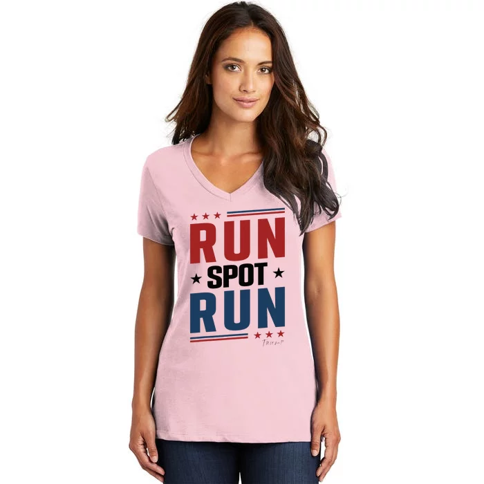 Run Spot Run Run Spot Run Trump 2024 Women's V-Neck T-Shirt