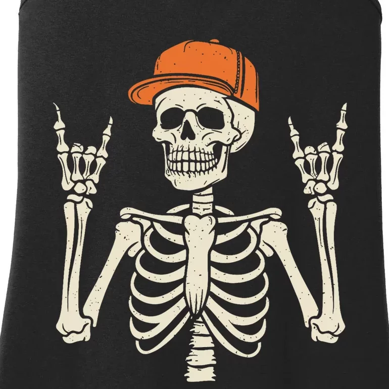 Rocker Skeleton Rock On Hand Halloween Skeleton Ladies Essential Tank