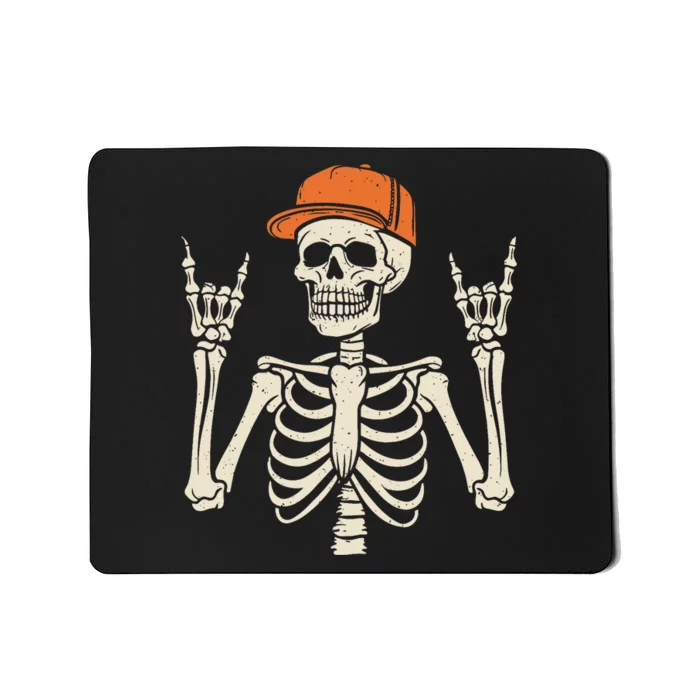 Rocker Skeleton Rock On Hand Halloween Skeleton Mousepad