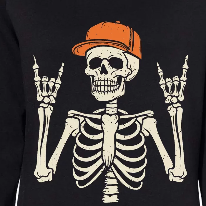 Rocker Skeleton Rock On Hand Halloween Skeleton Womens California Wash Sweatshirt