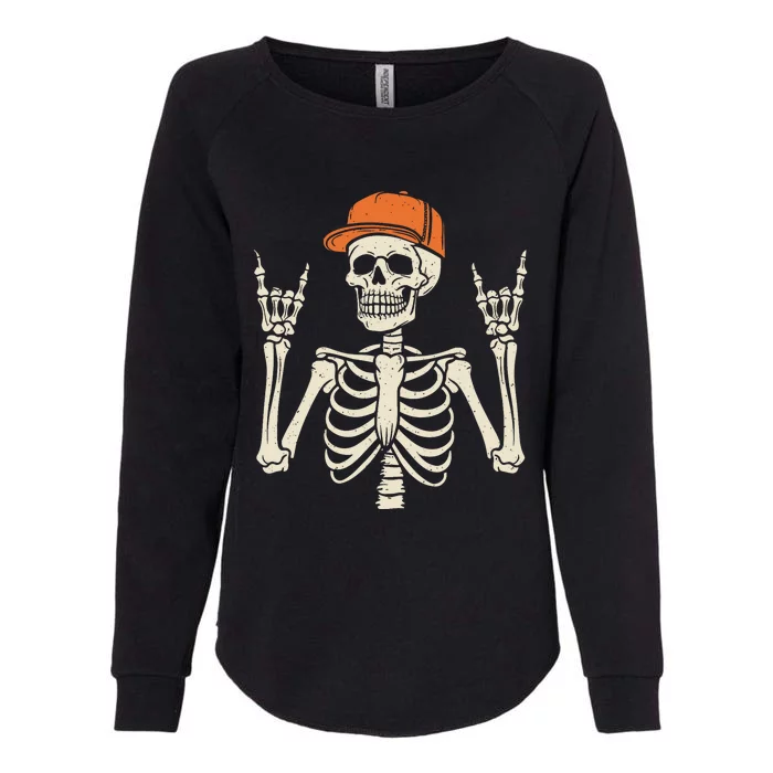 Rocker Skeleton Rock On Hand Halloween Skeleton Womens California Wash Sweatshirt