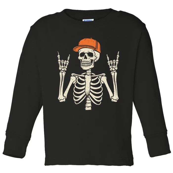 Rocker Skeleton Rock On Hand Halloween Skeleton Toddler Long Sleeve Shirt