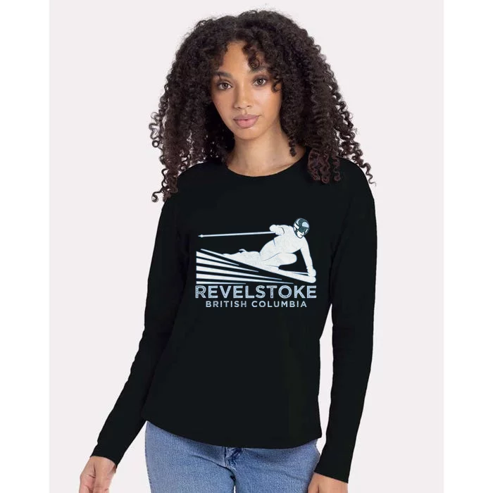 Retro Ski Revelstoke Bc Illustration Gift Vintage Snow Ski Gift Womens Cotton Relaxed Long Sleeve T-Shirt