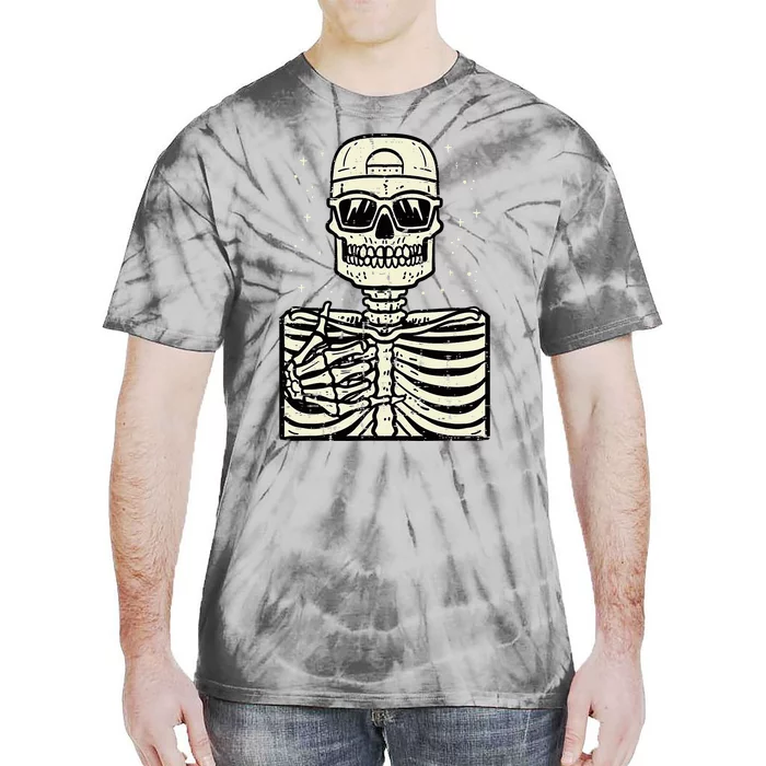 Rocker Skeleton Rock Cool Goth Halloween Tie-Dye T-Shirt