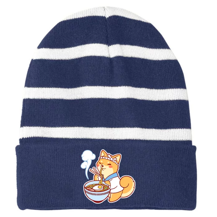 Ramen Shiba Striped Beanie with Solid Band