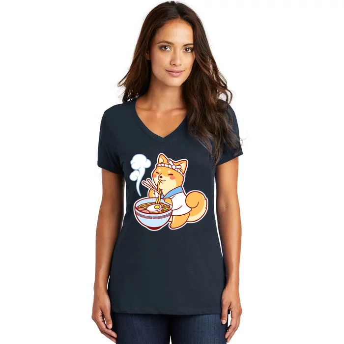 Ramen Shiba Women's V-Neck T-Shirt