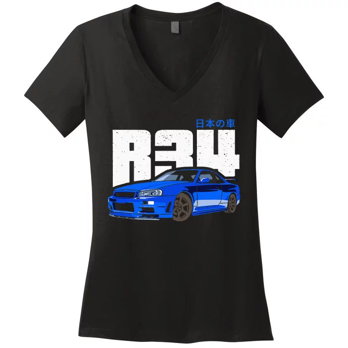 Retro Skyline R34 Jdm 90s Aesthetic Women's V-Neck T-Shirt