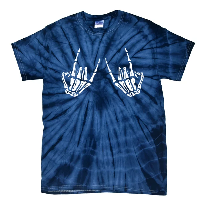 Rocker Skeleton Rock Hand On Skater Halloween Tie-Dye T-Shirt