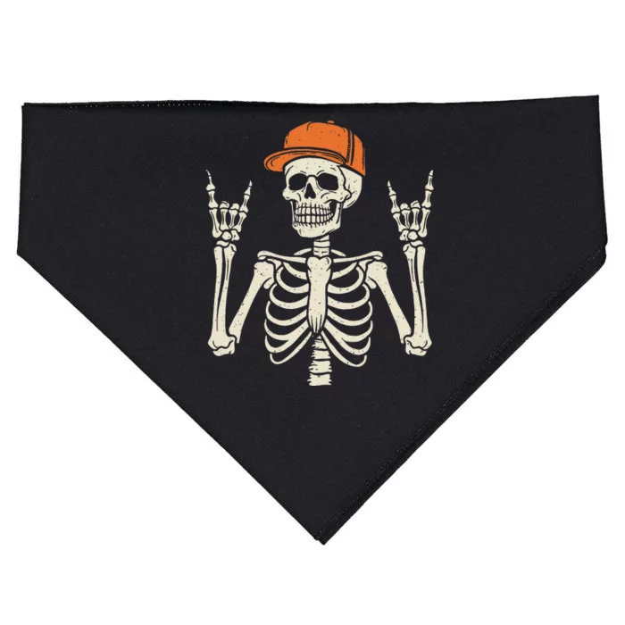 Rocker Skeleton Rock On Hand Halloween Skeleton Gift USA-Made Doggie Bandana