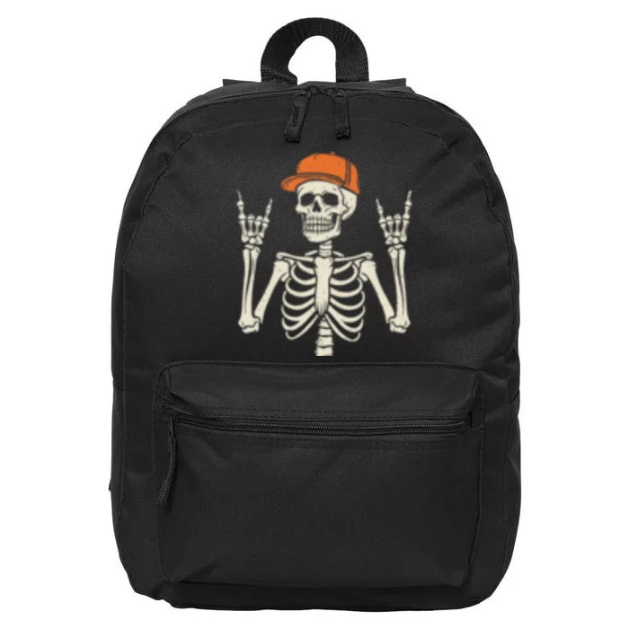 Rocker Skeleton Rock On Hand Halloween Skeleton Gift 16 in Basic Backpack