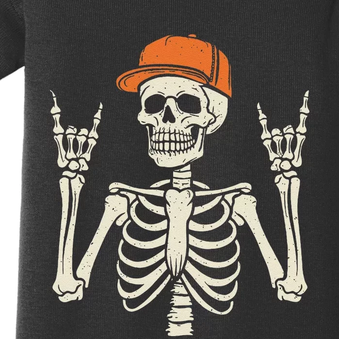 Rocker Skeleton Rock On Hand Halloween Skeleton Gift Baby Bodysuit