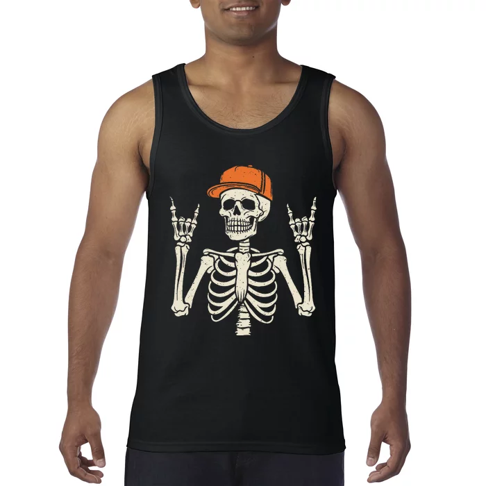 Rocker Skeleton Rock On Hand Halloween Skeleton Gift Tank Top