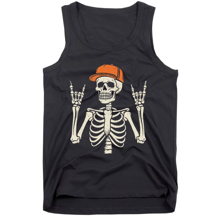 Rocker Skeleton Rock On Hand Halloween Skeleton Gift Tank Top