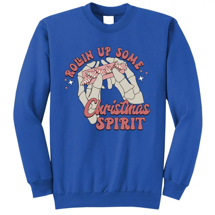 Retro Skeleton Rollin Up Christmas Spirit Funny Xmas Tree Gift Tall Sweatshirt