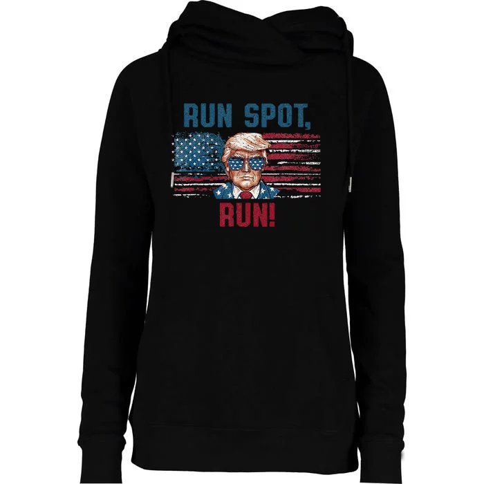 Run Spot Run Funny Donald Trump Debate Quote 2024 Kamala Womens Funnel Neck Pullover Hood