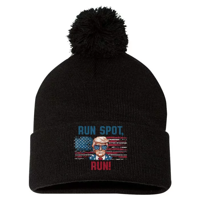 Run Spot Run Funny Donald Trump Debate Quote 2024 Kamala Pom Pom 12in Knit Beanie