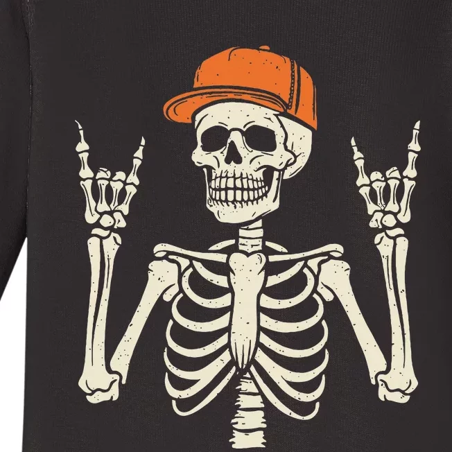 Rocker Skeleton Rock On Hand Halloween Skeleton Baby Long Sleeve Bodysuit