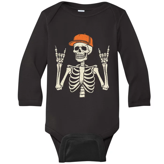 Rocker Skeleton Rock On Hand Halloween Skeleton Baby Long Sleeve Bodysuit