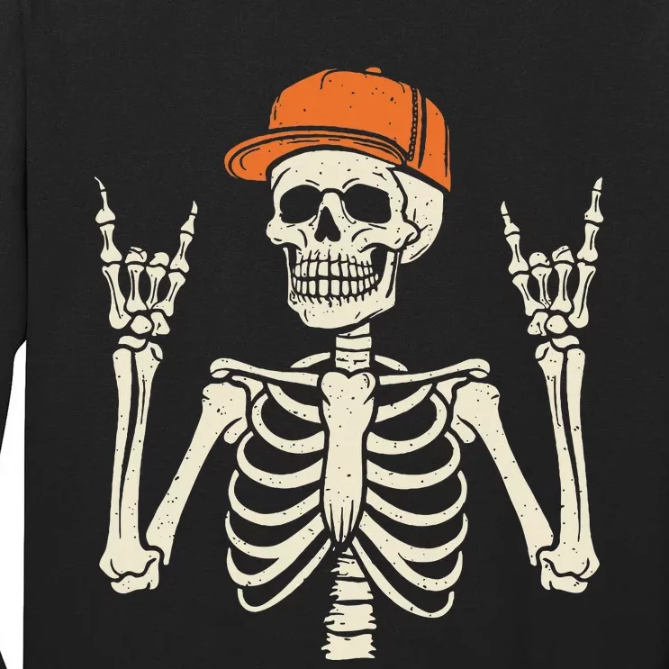 Rocker Skeleton Rock On Hand Halloween Skeleton Tall Long Sleeve T-Shirt