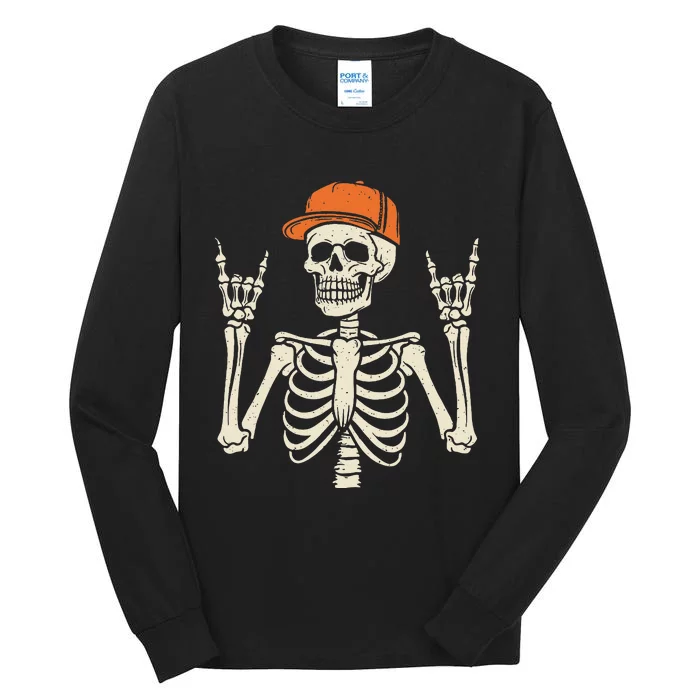 Rocker Skeleton Rock On Hand Halloween Skeleton Tall Long Sleeve T-Shirt